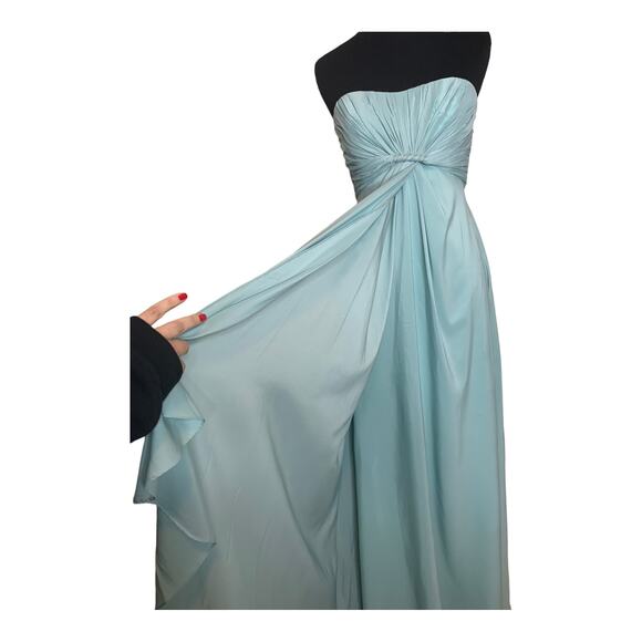 Mikael Aghal ice blue strapless chiffon long formal evening gown dress size 0 - Picture 6 of 14